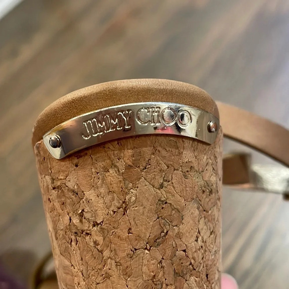 Jimmy Choo Leather and Kork Wedge Sandals Size 37.5 - Picture 11 of 14